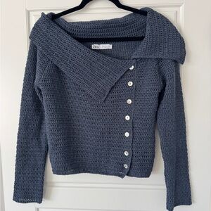 Zara Off-Shoulder Blue Sweater